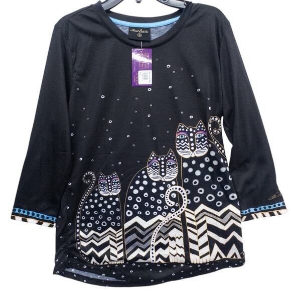 Laurel Burch Polka Dot Gatos T-Shirt- 3/4 Sleeve Women's Size Medium - Picture 1 of 3
